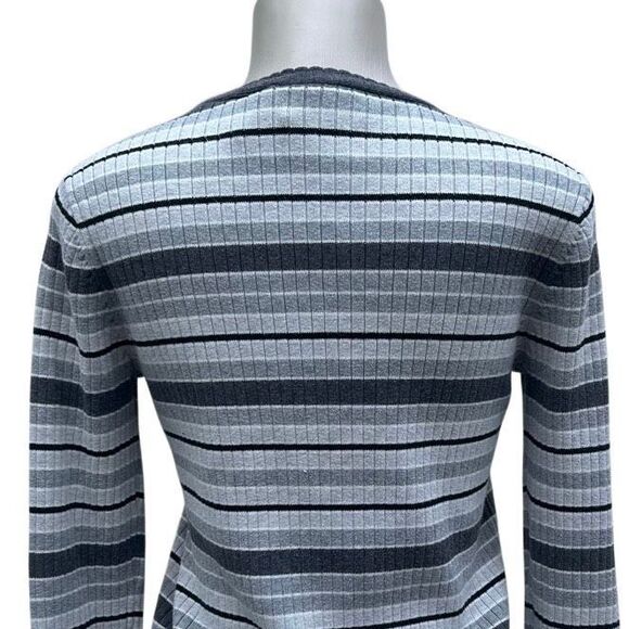 Liz Claiborne Lizsport Sweater Womens Medium Gray Striped Ribbed Stain Resistant - Picture 6 of 12
